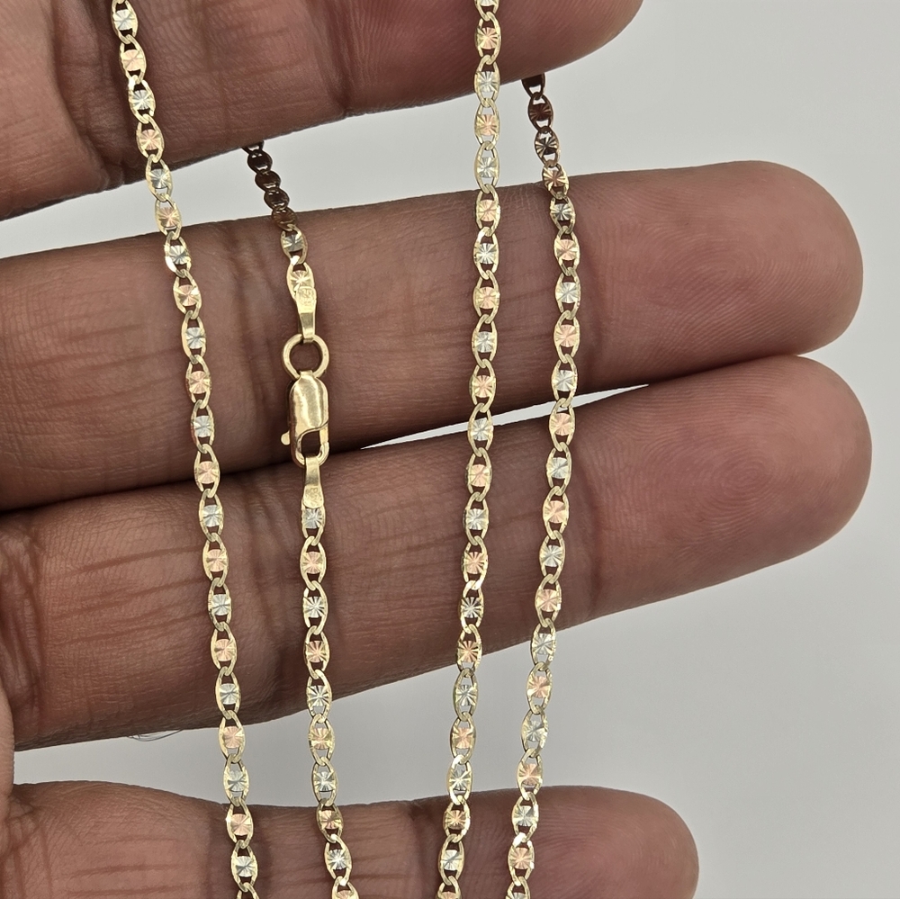 10kt Real Gold Tricolor Valentino Chain 2.2 Mm 18 Inches
